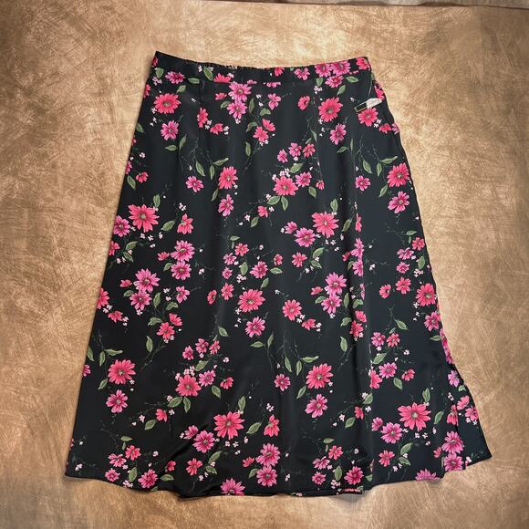 Vintage 90s Jaclyn Smith Black & Pink Floral Maxi Skirt Elastic Waist Women's 2X - Picture 1 of 7